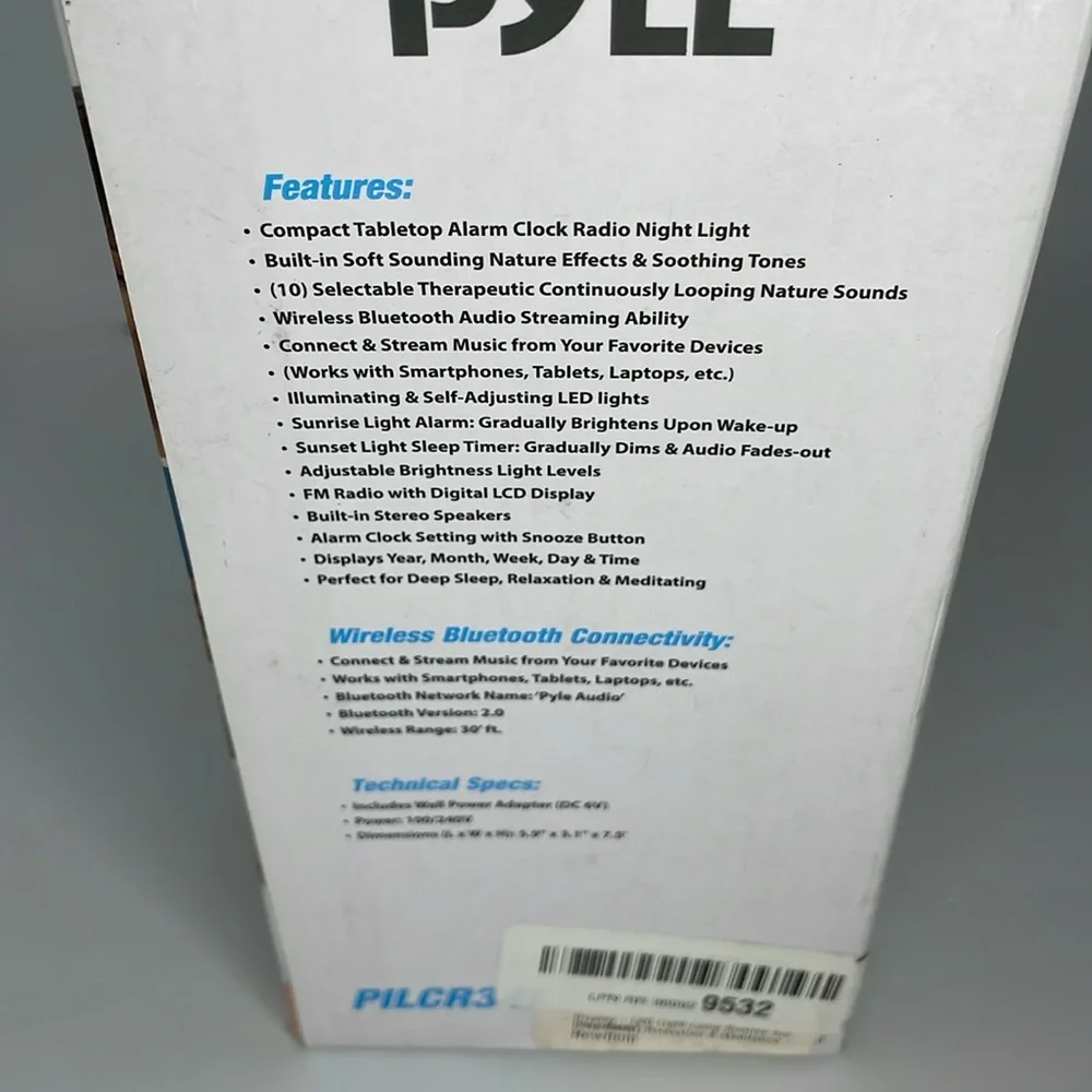 Pyle Therapy Sound machine clock radio with Bluetooth LED Nature NWT